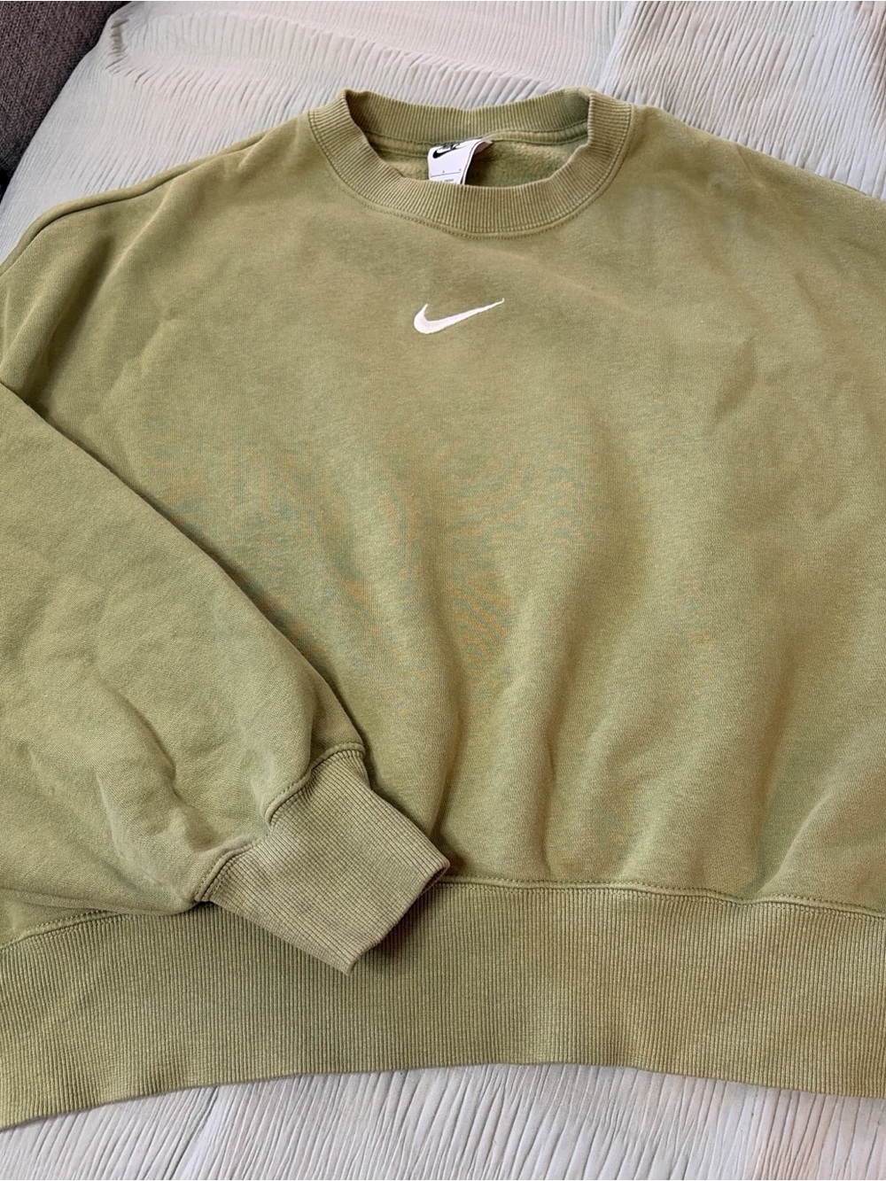 Nike Olive Green Cropped Crewneck Sweatshirt with White Swoosh - Picture 2 of 2